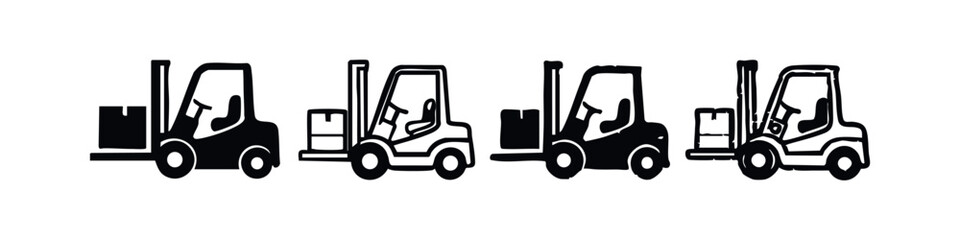 Forklift Trucks with Pallets Icon Set, Warehouse Logistics and Material Handling Equipment. © liubomir118809