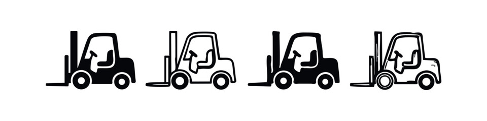 Industrial Forklift Vehicles Icon Set, Material Handling Equipment for Warehouses. © liubomir118809