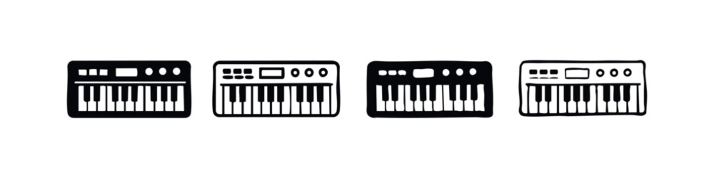 Digital Synthesizer Electronic Keyboard Music Instrument Icon Set