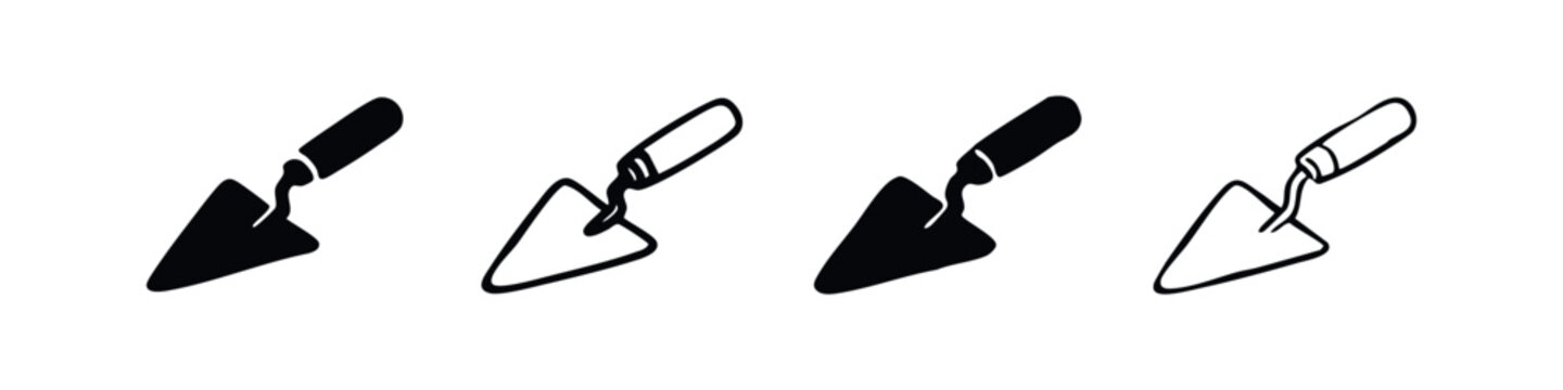 Trowel icons set. Masonry and gardening tool symbols for construction and home improvement.