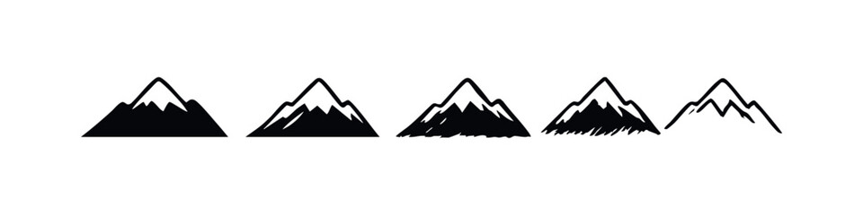 Hand-Drawn Black and White Mountain Peak Icons Collection
