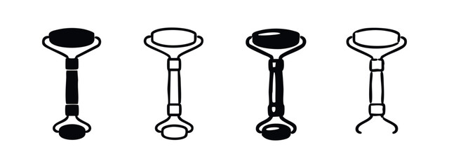 Jade roller and facial massage tool doodle icons. Skincare treatment set. © liubomir118809