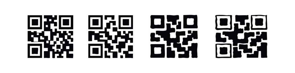 Set of QR code icons in various styles. Quick response barcode symbols for digital scanning and information access.