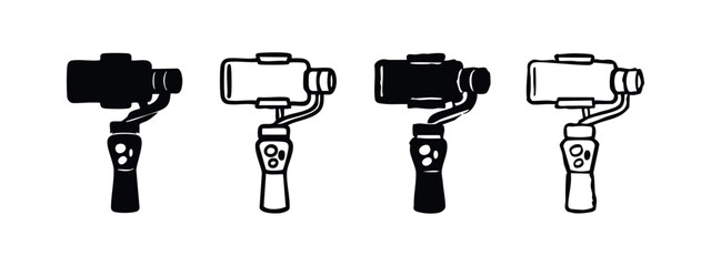 Smartphone Gimbal Stabilizer Icons Set. Handheld device for steady video recording and photography. © liubomir118809