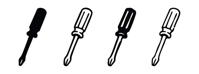 Fototapeta premium Simple Phillips Screwdriver Icons Set. Handyman Tool Vector Illustration on White Background.