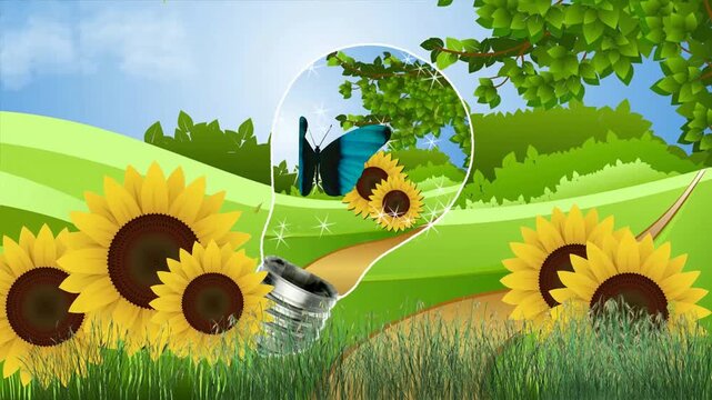 green grass and flowers