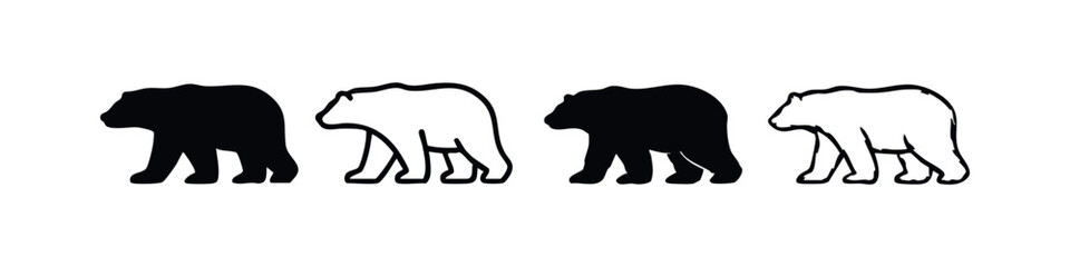 Obraz premium Bear icon set (version 2). Wild animal simple flat and line art vector illustration.