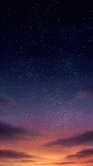 Fototapeta premium Vibrant photo of Vertical Starry Night Sky with Orange and Purple Twilight Horizon