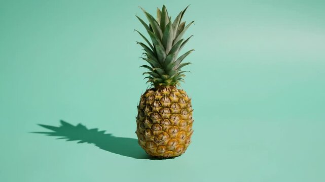 Whole Pineapple Spinning on Mint Turquoise Background Seamless Loop