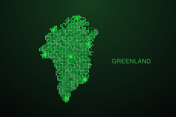 Greenland Map - Digital dotted map with glowing green points on dark background, modern technology style, abstract data network design, clean minimal geometric vector illustration. © Whatever