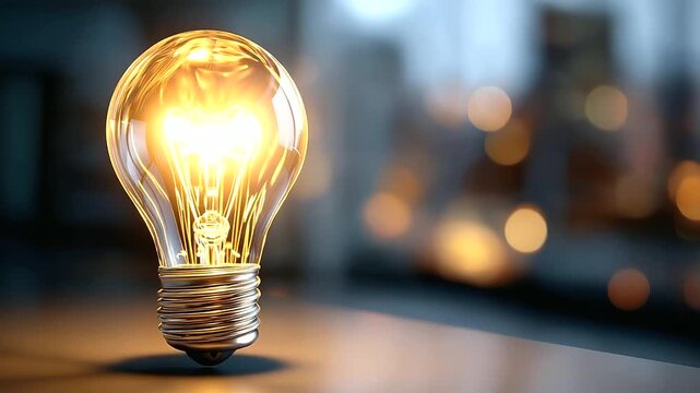 Illuminating design with glowing lightbulb, bright idea visualization, creative inspiration concept, innovation symbol graphic, thought illumination display, defocused light
