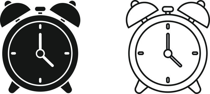 Black and white alarm clock vector Vector