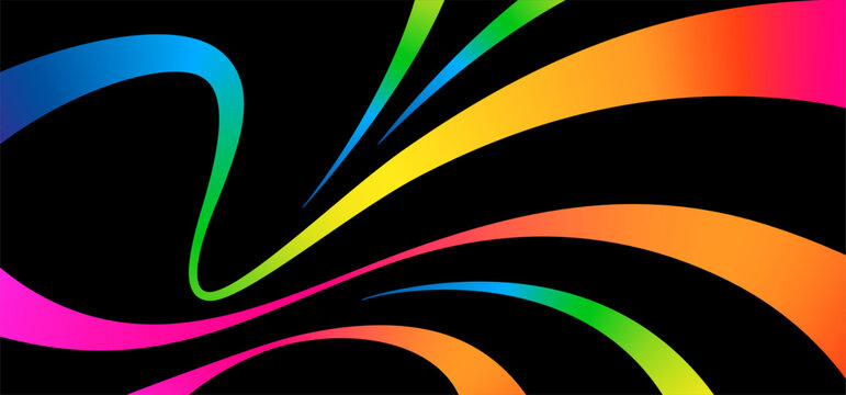 Color Line Waves. Flowing Paint Splash. Abstract Dynamic Background for Holi Festival. Wave Shape Gradient 3D Rainbow Ribbon.