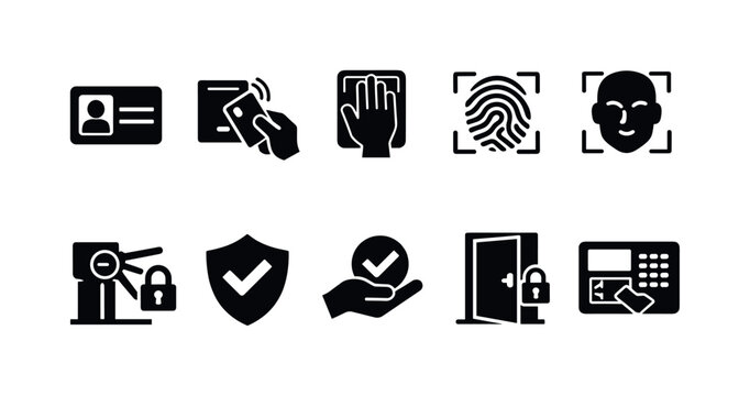 Security and access control solid icon set for authentication systems