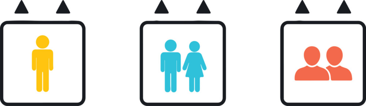 Illustration of elevator capacity icons set