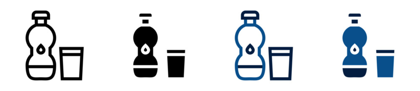 Iconos de hidrataci&oacute;n. Botella y vaso de agua, consumo saludable, bienestar corporal, hidrataci&oacute;n diaria, cuidado de salud. Ilustraci&oacute;n vectorial