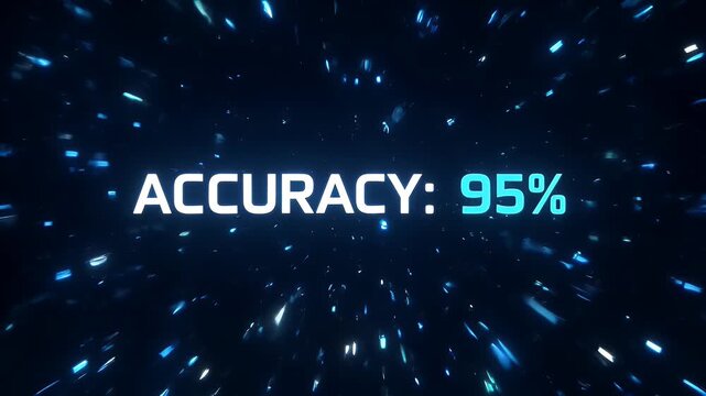 Glowing text "ACCURACY 95%" against a dark background with abstract blue light streaks