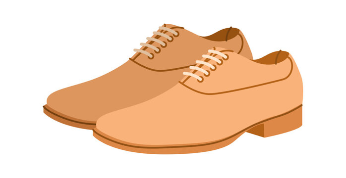 Balmoral mens beige flat dress pair. Closed lacing galosh style ankle shoe technical fashion illustration. Classic leather formal footwear CAD mockup sketch vector women unisex isolated.