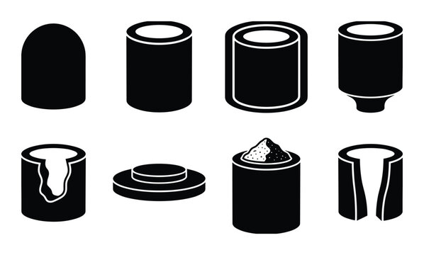 Collection of foundry risers vector illustrations, showing different types and shapes in detailed silhouette style isolated