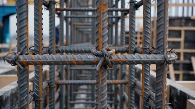 Reinforced concrete column rebar cage construction, structural engineering, building foundation
