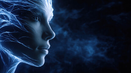 Inner Essence: A radiant figure emerges from a symphony of ethereal energy, revealing the profound depth of the human mind and the mysteries of existence.