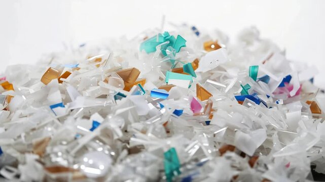 Plastic recycling pile with colorful plastic flakes shredded plastic shard plastic scrap recycled