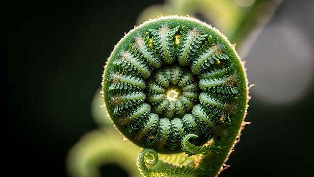 Intricate Unfurling Fern Frond in Nature's Golden Ratio