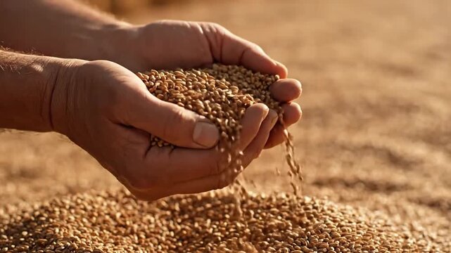 Hands holding grain.