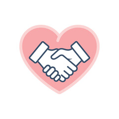 Obraz premium Illustrative vector symbol of two hands shaking inside a loving heart shape, representing concepts of agreement, unity, collaboration, trust, friendship, and successful partnership