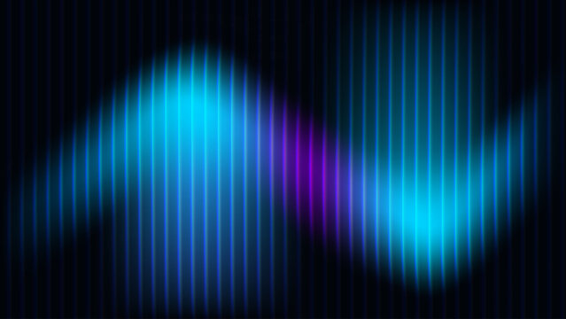 Abstract digital data flow with arrows up and down, optical illusion and motion effect, blue and purple neon vertical lines, technology and audio spectrum concept