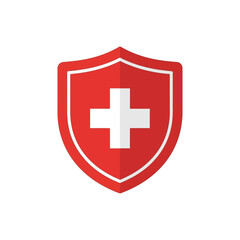 Obraz premium Red shield with white cross, symbolizing protection, healthcare, safety, and emergency services icon