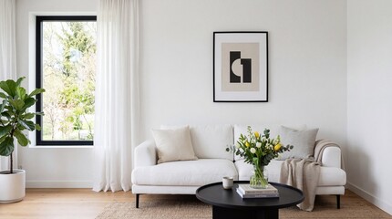 Fototapeta premium Relaxing living room decor modern home interior design bright space contemporary view lifestyle inspiration