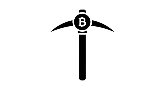 Vector illustration&nbsp;of bitcoin pickaxe icon on a transparent background