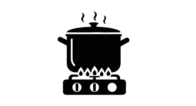 Vector illustration&nbsp;of cooking pot on a gas stove icon on a transparent background