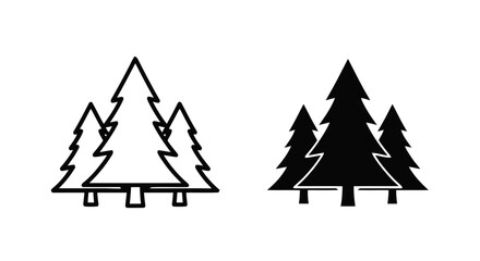 Obraz premium Vector illustration&nbsp;of set of pine tree icons, spruce forest silhouette and outline vector on a transparent background