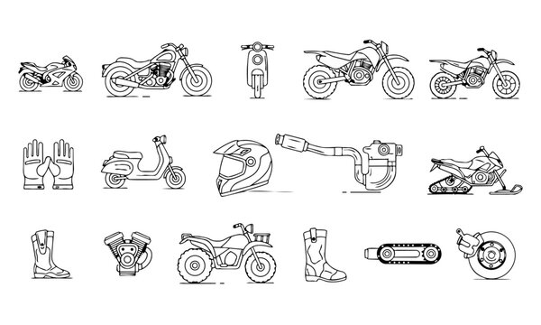 Motorcycles Dirt Bike ATV Gear Outline Icons
