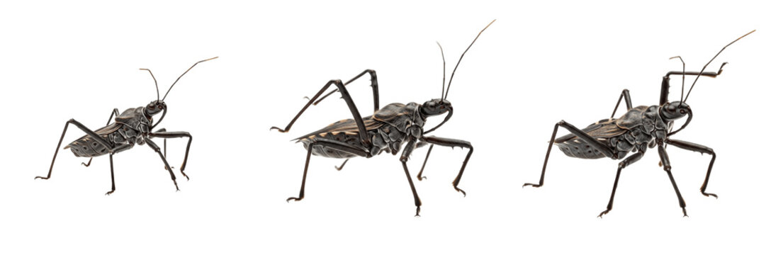 North American Wheel Bug (Arilus cristatus), isolated on white background, assassin bug, insect, hemiptera, macro, nature, wildlife, arthropod, predator, garden