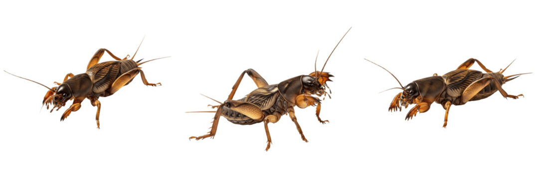 Mole Cricket (Gryllotalpidae), isolated on white, insect, pest, subterranean, orthoptera, brown, digging claws, macro, nature, wildlife, arthropod, garden pest