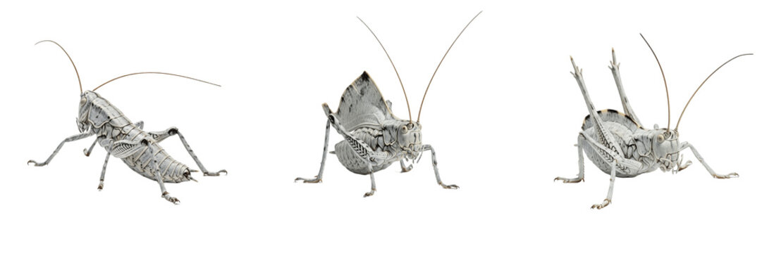 Mediterranean Katydid Phaneroptera nana isolated on white background macro photography bush cricket insect orthoptera green bug long antennae nature close-up set