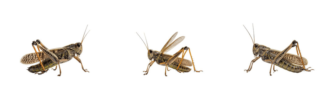 Desert Locust Schistocerca Gregaria Isolated On White Background Macro Photography Grasshopper Insect Group Detailed Entomology Specimen Stock Photo Studio Lighting