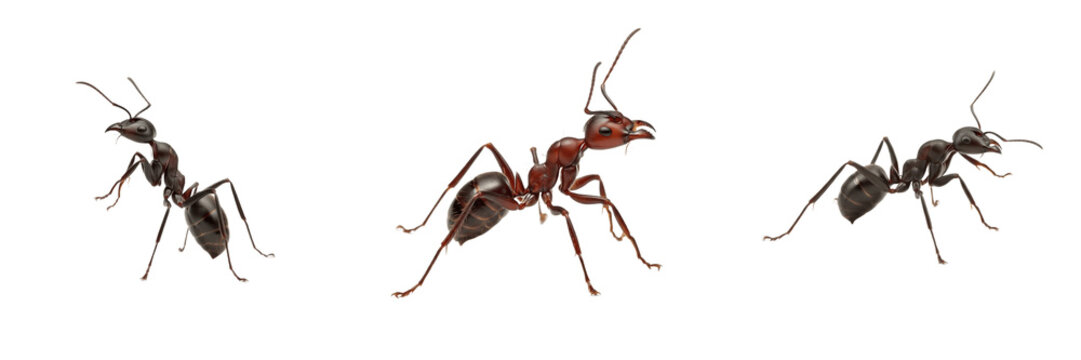 Fire Ant Solenopsis Invicta Isolated On White Background Macro Photography Red Imported Fire Ants Insect Group Detailed Entomology Specimen Stock Photo Studio Light