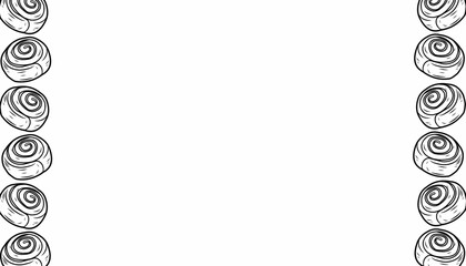 Cinnamon Roll background Pattern. Sweet Pastry Bakery Illustration. Hand Drawn Swirl Bread. Doodle Food Background. Decorative Textile Packaging Design.