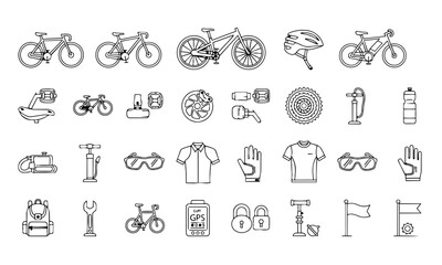 Obraz premium Cycling Gear Bicycle Equipment Outline Icons