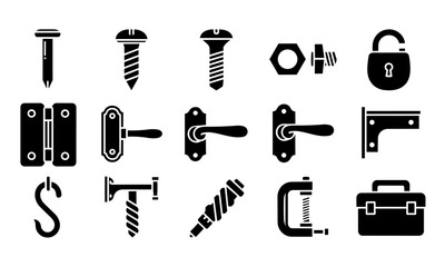 Fototapeta premium Hardware Tools Fasteners Silhouette Icons