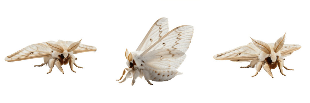 White Satin Moth Leucoma Salicis Isolated on White Background PNG Collection Flying Wings Insects Nature Wildlife Macro Small Fauna Summer White Bug Lepidoptera Element Set