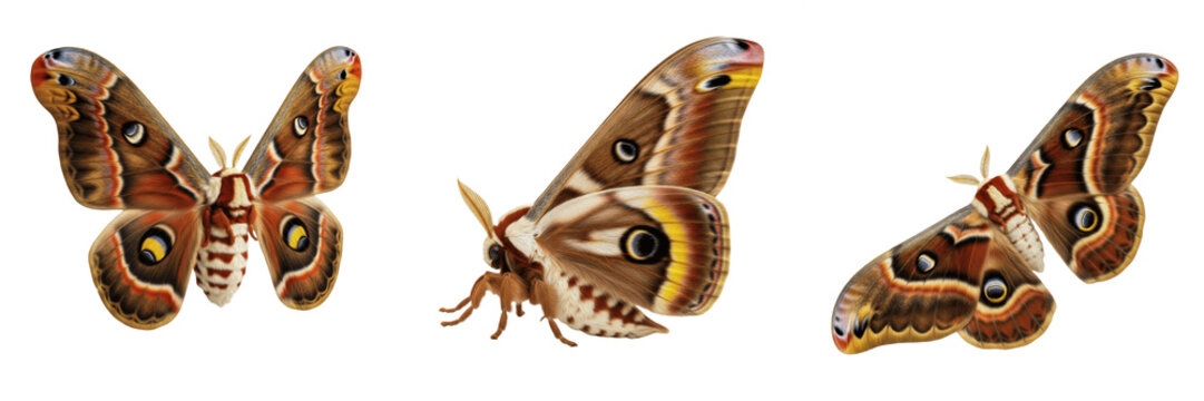 Promethea Silkmoth Callosamia Promethea Isolated on White Background PNG Collection Brown Patterned Wings Insects Nature Wildlife Macro Small Fauna Summer Lepidoptera Element Set