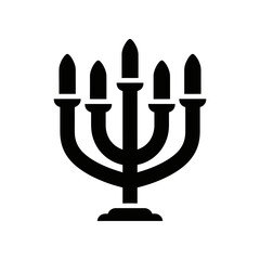 Fototapeta premium Minimalist black Jewish menorah candle holder isolated on white background vector illustration