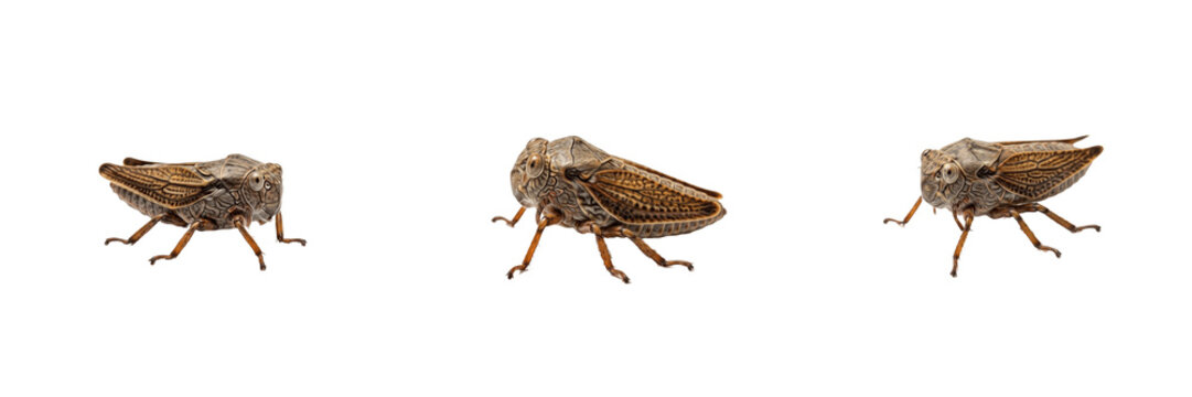 Common Froghopper Philaenus spumarius isolated on white background, brown meadow spittlebug jumping insect macro photography, detailed entomology specimen nature asset
