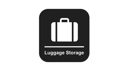 Obraz premium A black square icon with a white suitcase and luggage storage text on a clean white background.