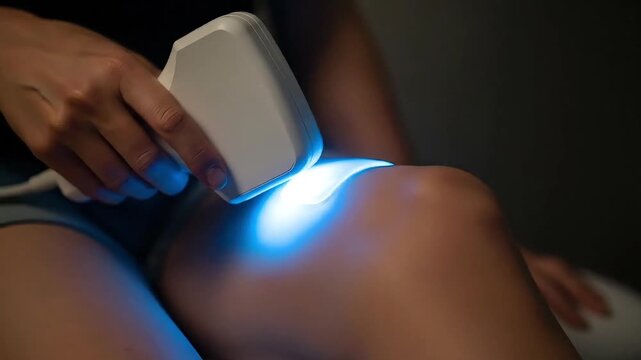 Laser Hair Removal Treatment on Leg with Blue Light Emission
